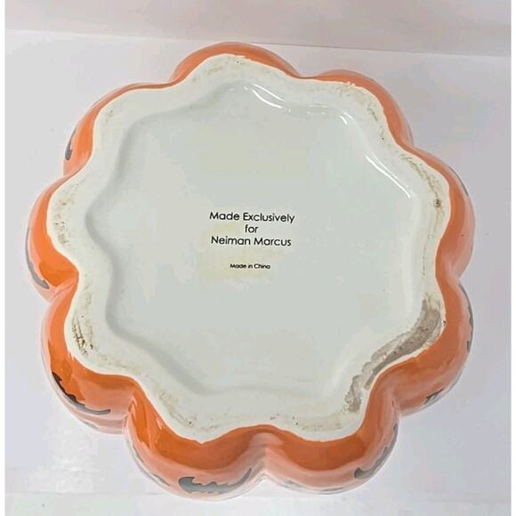 Neiman Marcus Exclusive Black Cat Black Bat Motif Halloween Pumpkin Cookie Jar - Picture 9 of 13